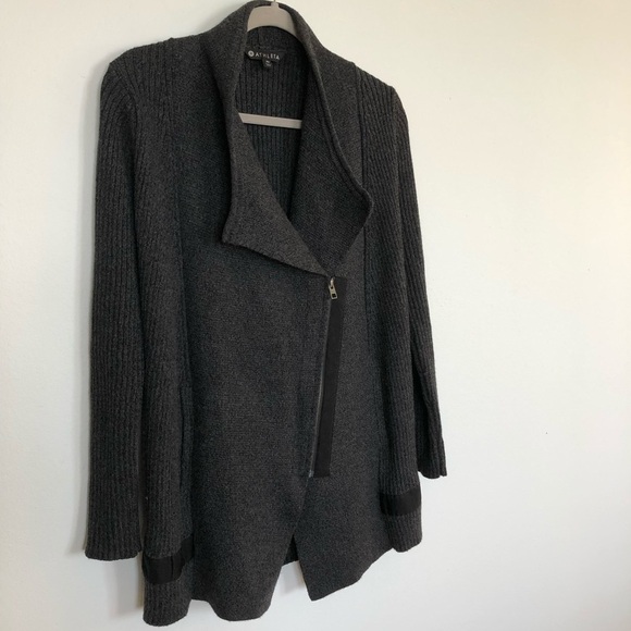 Athleta Sentinel Thermolite Charcoal Heather Gray Black Moto zip cardigan coat - Picture 5 of 11